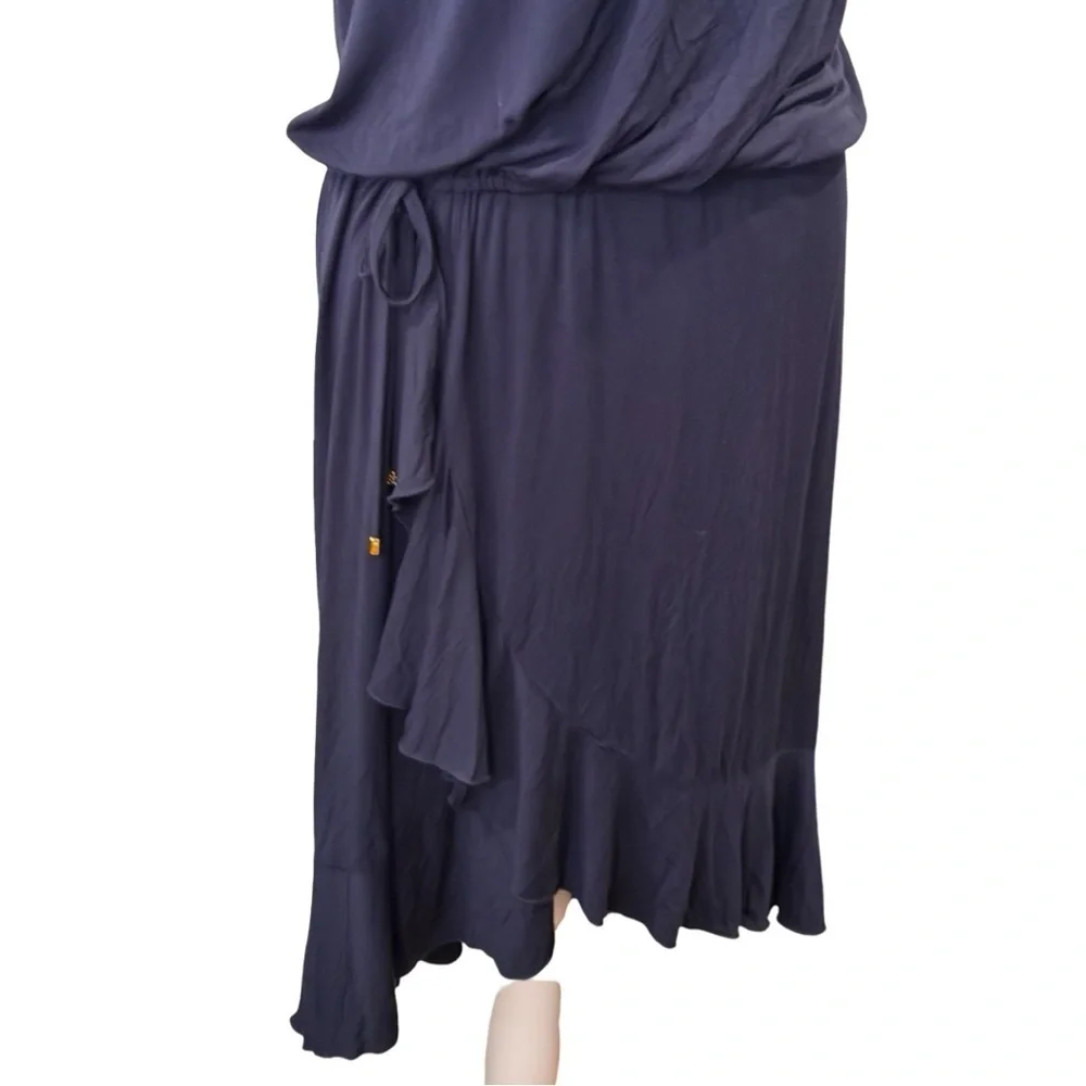 Tory Burch navy sleeveless wrap dress with ruffle Trim Womens S/P